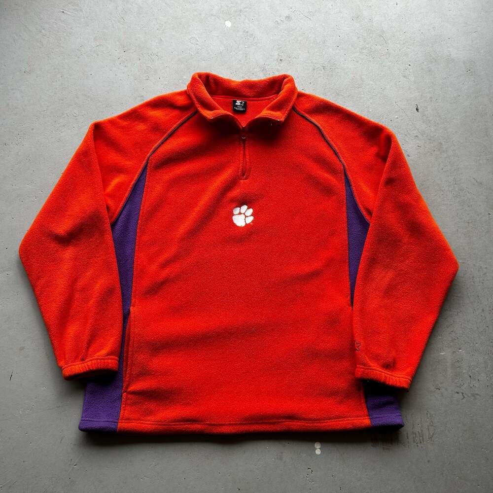 Vintage Starter Clemson Tigers Fleece Quarter Zip Pullover Size Large
